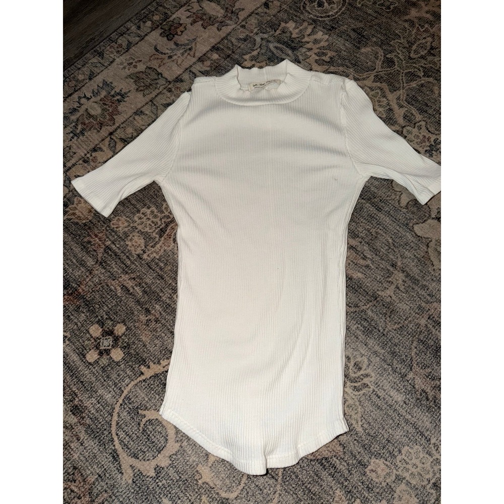 Free People We The Free White Ribbed Short Sleeve